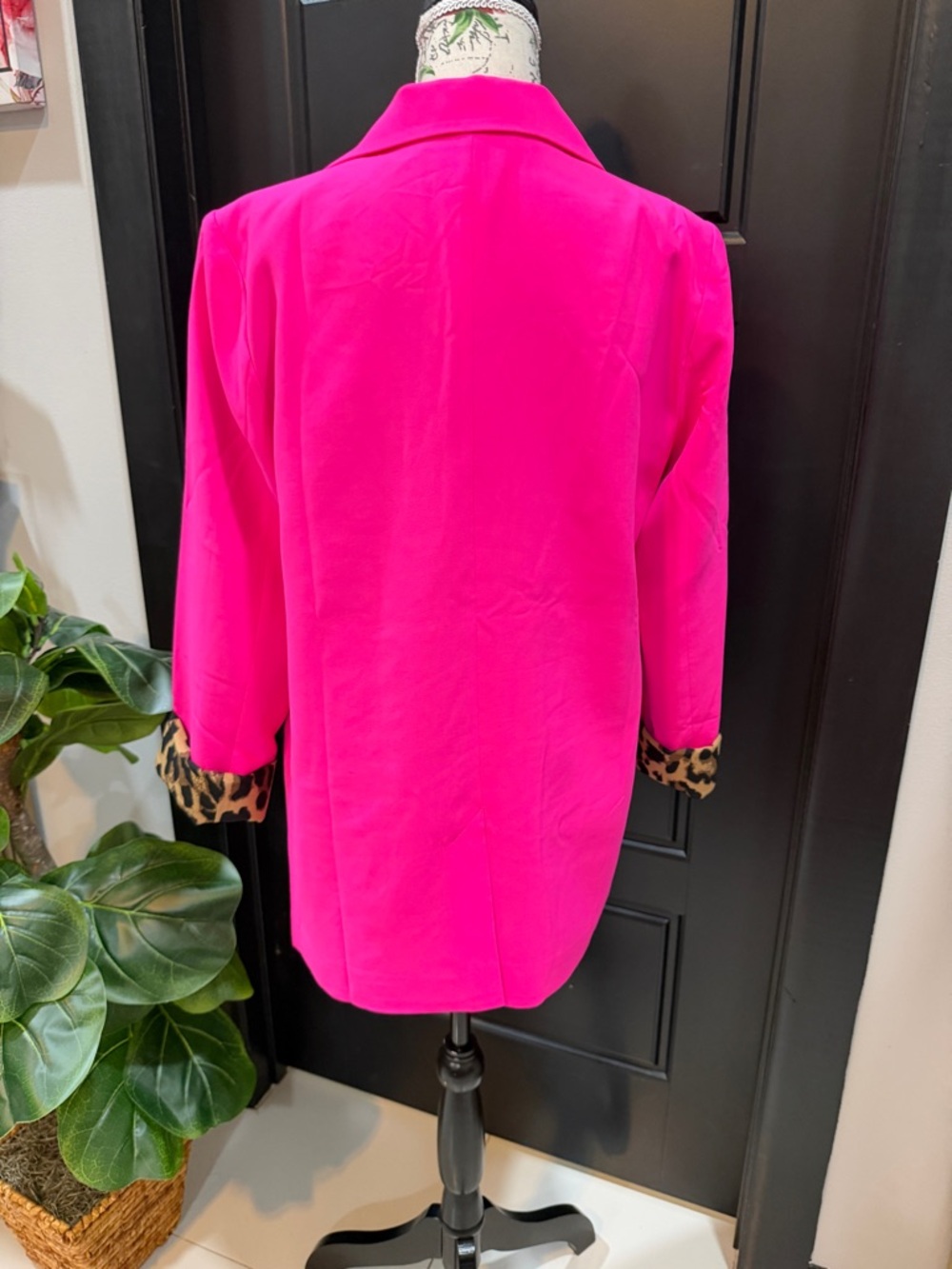 JODIFL Hot Pink Blazer with Leopard Cuff Accent - Picture 5 of 16